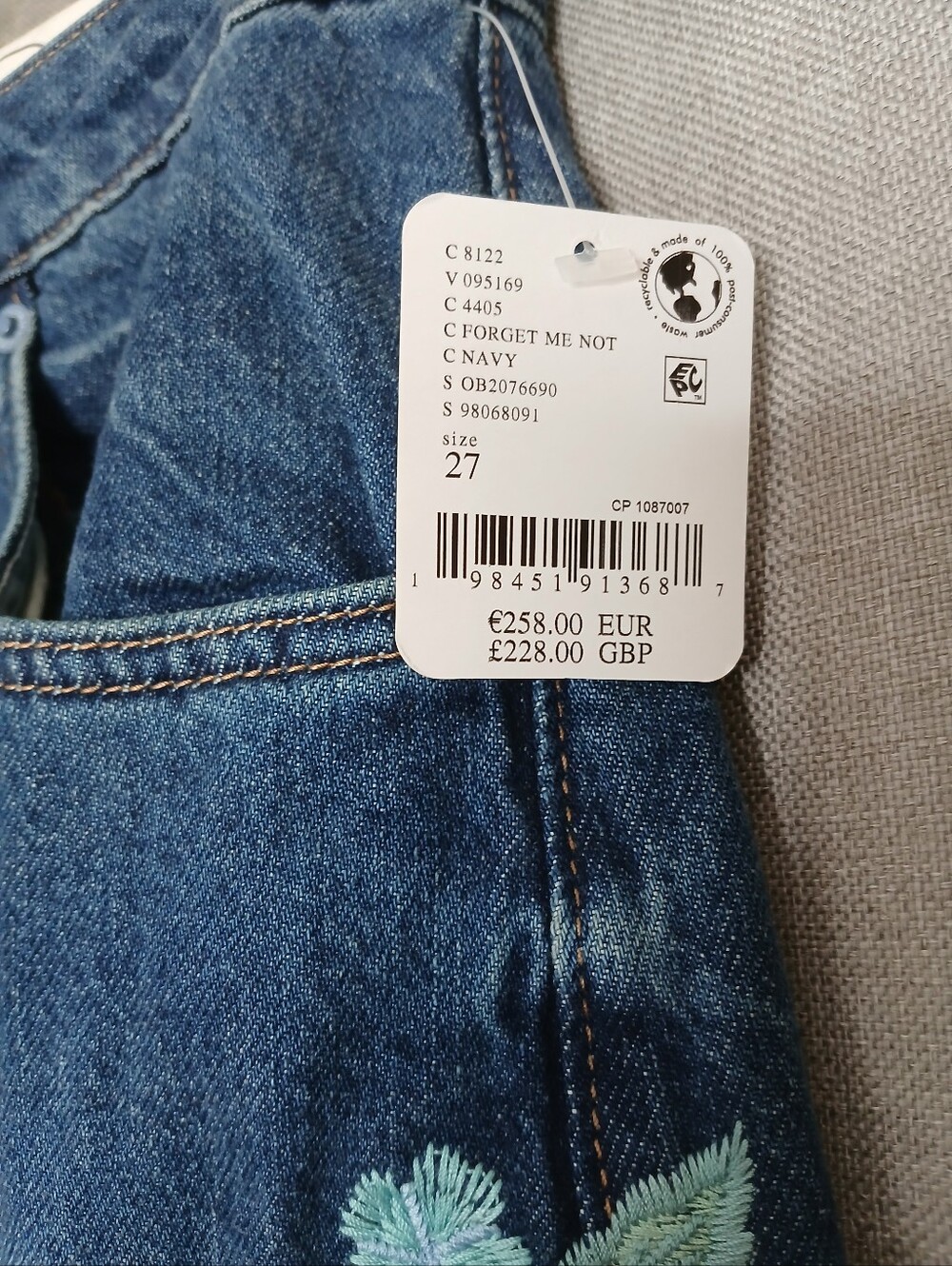 FREE PEOPLE X WE THE FREE WILLOW FLORAL EMBROIDERED JEAN, FORGET ME NOT- SIZE 27 - Picture 12 of 12